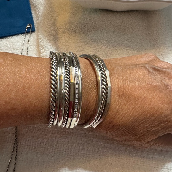 David Yurman Silver diamond Stax Bracelet 10 bracelets Set all connected - Picture 11 of 11